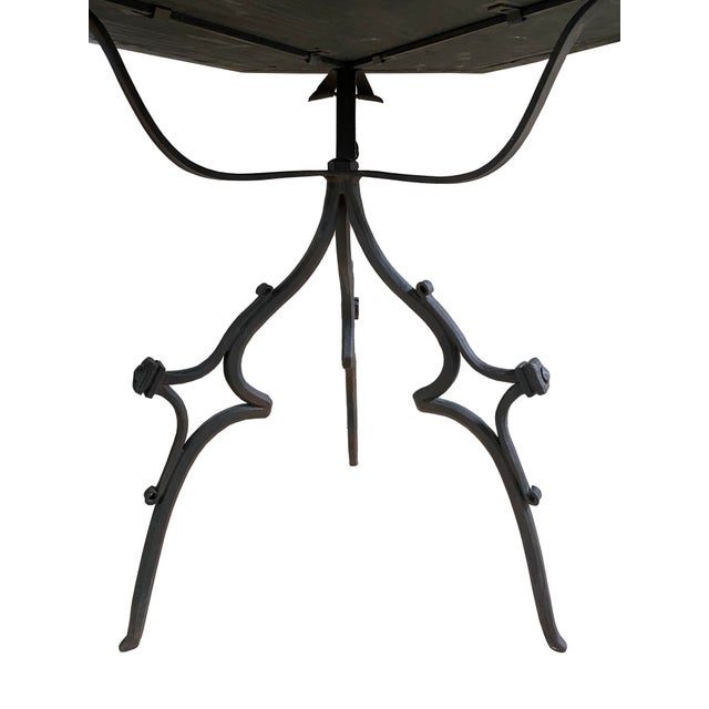 Mid-Century English Gothic Style Iron Side Table With Hexagonal Marble Inlay Top For Sale - Image 10 of 12