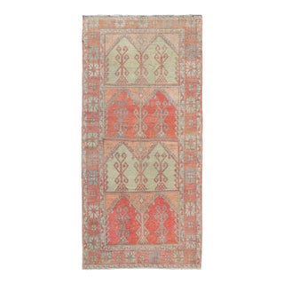 Gallery Rug, Vintage Turkish in Faded Red, Coral, Orange, Soft Pink and Green 5'4 X 11'10 For Sale