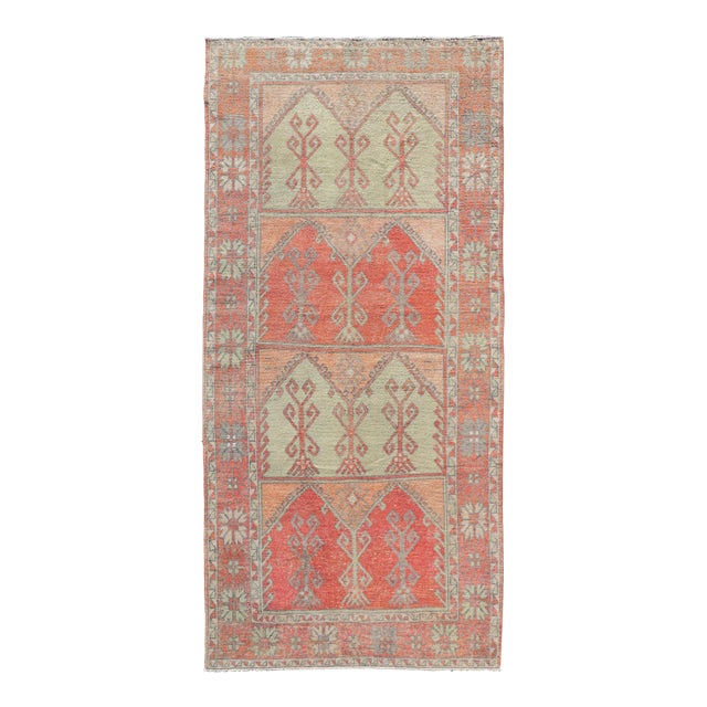 Vintage Turkish Oushak Rug With Soft Coral, Sage Green, and Muted Orange Tones 5'4 X 11'10 For Sale
