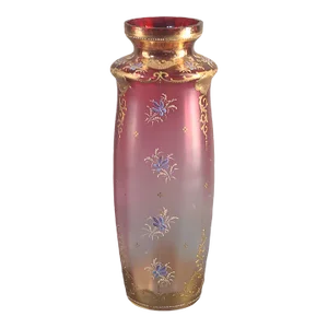 Victorian Moser Bohemian Cranberry Glass Hand Painted Enameled Flowers Gilded Vase