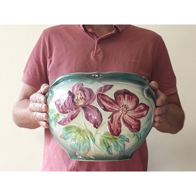 19th Century Art Nouveau Earthenware Cachepot from Longchamp, 1890s For Sale - Image 10 of 12