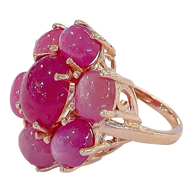 Bochic “Flamenco” Ruby & Star Ruby 18k Gold & Silver Large Cocktail Ring Size 7.5 For Sale