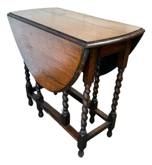 Antique English Barley Twist Style Oak Drop Leaf Gate Leg Dining Table