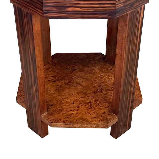 Art Deco French Art Deco Macassar and Burl Walnut Octagonal Occasional Table For Sale - Image 3 of 8
