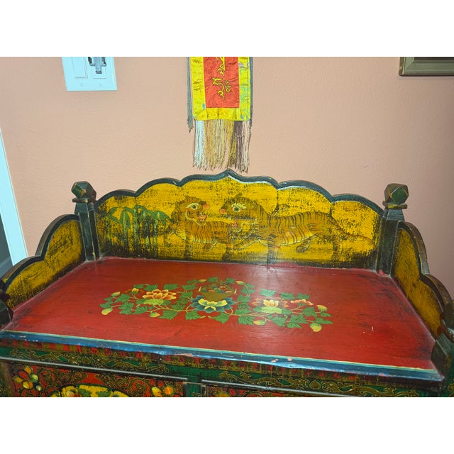 Asian Antique Antique Tibetan Hand Painted Cabinet For Sale - Image 3 of 10