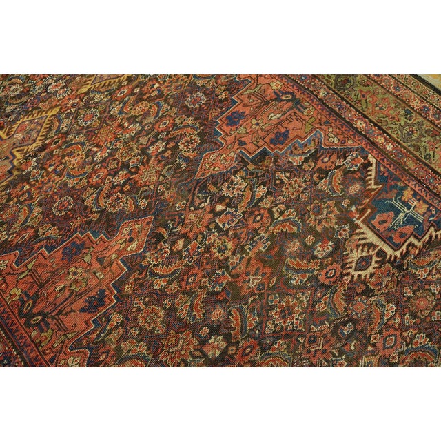 1900s Brown Medallion Antique W. Persian Kurdish Gallery Rug 6'4" X 12'3" Handknotted Wool Carpet For Sale - Image 9 of 14