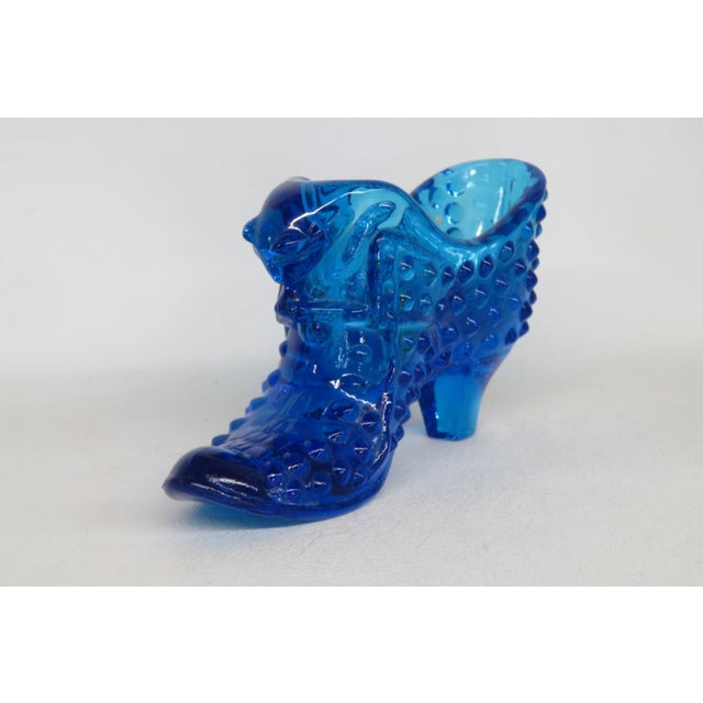 Mid-Century Modern Fenton Blue Hobnail Cat Head Victorian Glass Slipper Shoe Figurine 4686b For Sale - Image 3 of 14