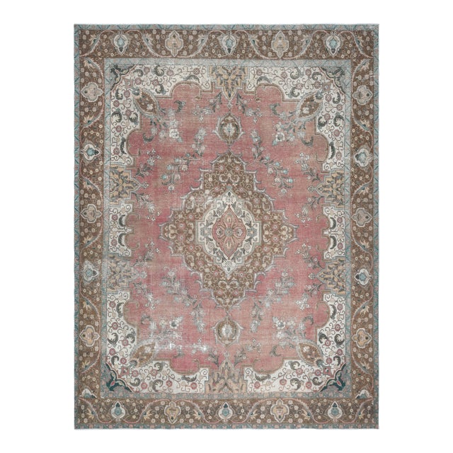 1970s Vintage Persian Handmade Wool Cotton Pink Area Rug For Sale