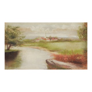 Early 20th Century Pastel Pastoral Village Landscape Painting For Sale