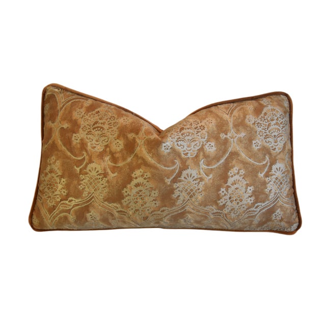 French Provincial Italian Designer Mariano Fortuny Veronese Floral Feather/Down Pillow 25" X 13" For Sale - Image 3 of 7