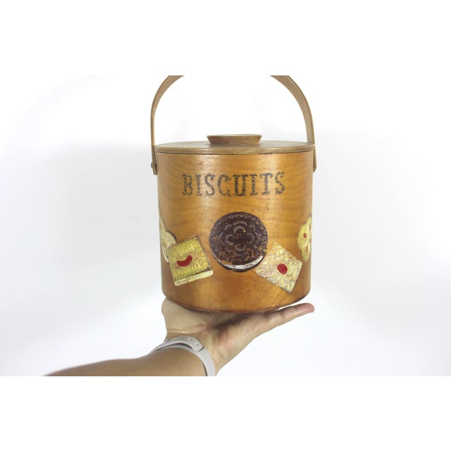 French Country Vintage Painted Wood Biscuit Barrel Bin Pail For Sale - Image 3 of 9