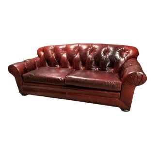Mid 20th Century Deep Red Leather Chesterfield Sofa For Sale