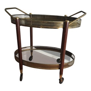 Vintage Mid-Century French Brass Oval Bar Cart For Sale