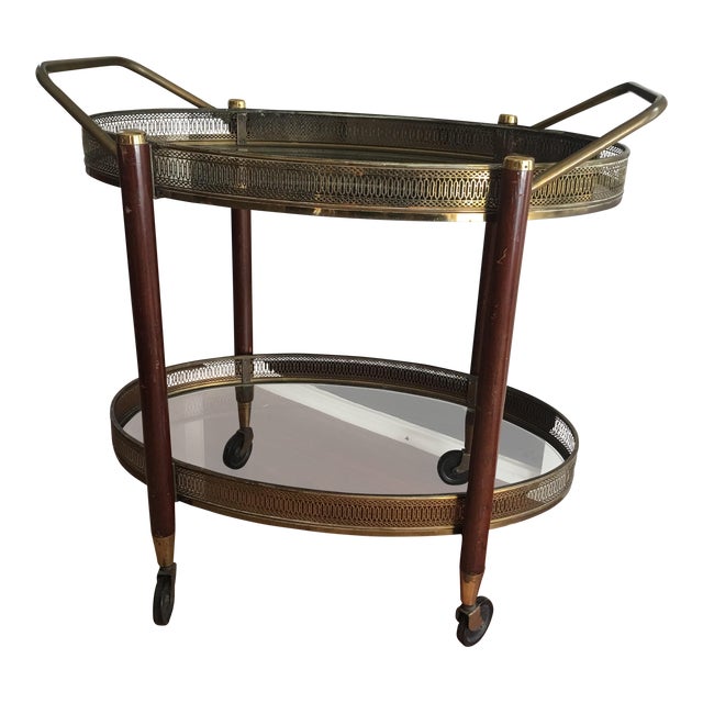 Vintage MidCentury French Brass Oval Bar Cart Chairish