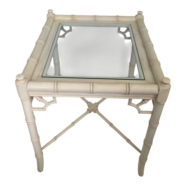 Vintage Thomasville Allegro Faux Bamboo Fretwork Glass-Top Side Tables, Pair of 2 For Sale In Tampa - Image 6 of 8