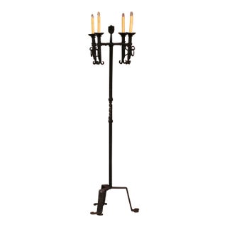 Early 20th Century French Gothic Forged Iron Four-Light Floor Lamp For Sale