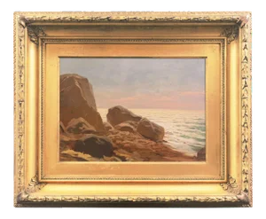 'Evening Light, Rocky Shore', Early American School Impressionist Seascape, Pacific
