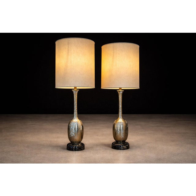 1920s 1930s Art Nouveau Table Lamps in Metal, Brass and Marble - a Pair For Sale - Image 5 of 9
