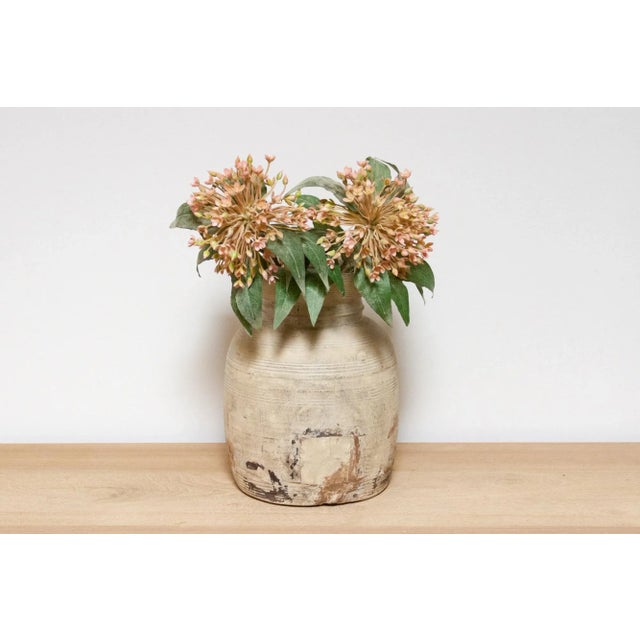 This charming antique carved wood pot was crafted from teak and originally used in Village kitchens in North India to...