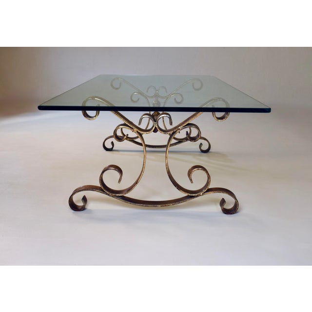 1960's Gold Gilt Iron and Glass Spanish Hollywood Regency Coffee Table For Sale - Image 9 of 11