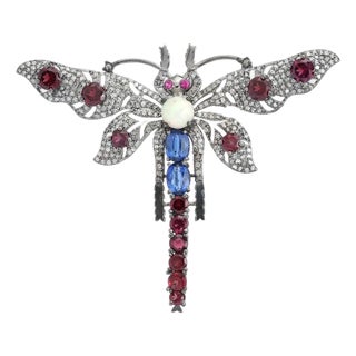 French Victorian Dragonfly Brooch Featuring Multi Gems and Diamonds For Sale