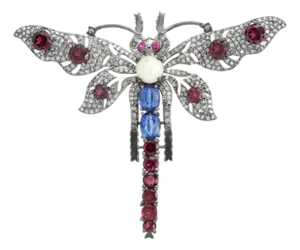 French Victorian Dragonfly Brooch Featuring Multi Gems and Diamonds