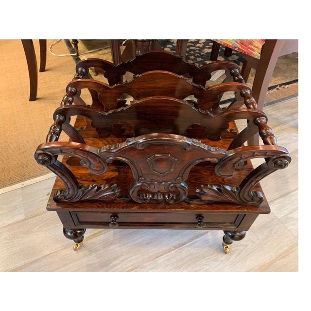 Early Victorian Solid Rosewood Three-Section Canterbury with Drawer and Casters For Sale - Image 9 of 18