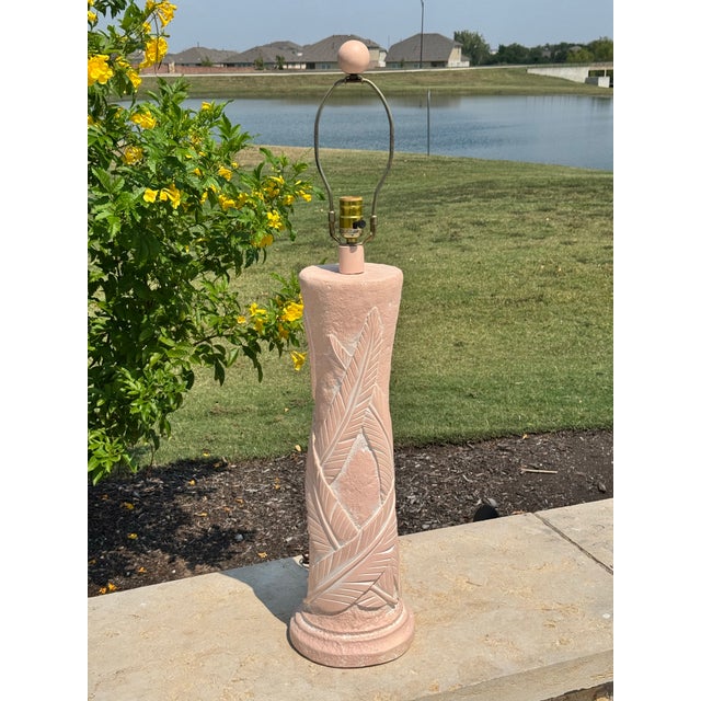 Vintage C. 1980s Art Deco Revival Palm Beach Regency style Plaster Banana or Palm Leaf Table Lamp by Sunset Lamp Corp....