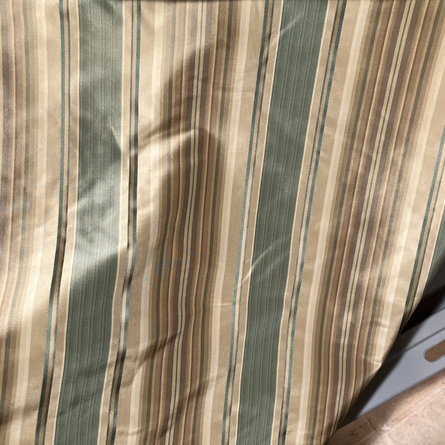 One piece of this beautiful green silk fabric with stripes. fabric is soft and silky there is a 5 yards of it.