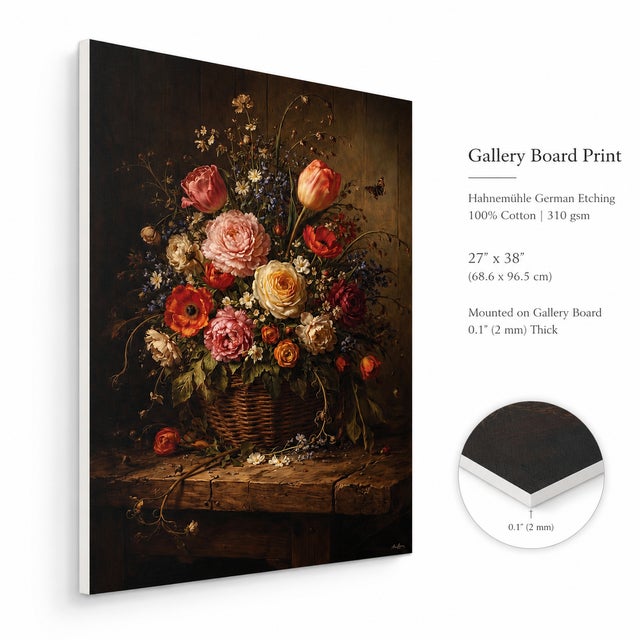 Traditional Atelier Aria Lumae Abundant Flemish Basket Floral Still Life Grand 27 by 38 Board Print For Sale - Image 3 of 16