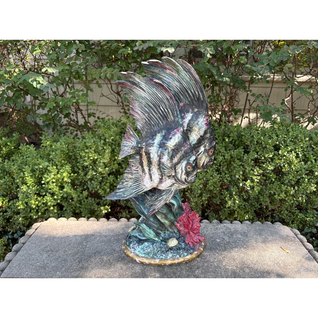 Italian Glazed Ceramic Fish Sculpture. Offered is a large colorful Italian mid-century glazed porcelain double fish...