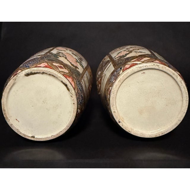 Gold Late 20th Century Pair Of Japanese Meiji Period Satsuma Vases For Sale - Image 8 of 8