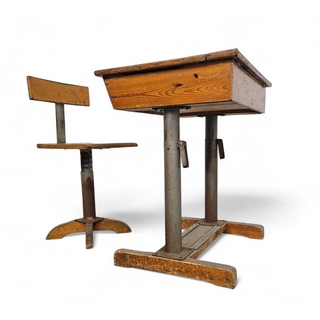 20th Century Adjustable School Chair and Table from Grythyttan, Set of 2 For Sale - Image 17 of 18