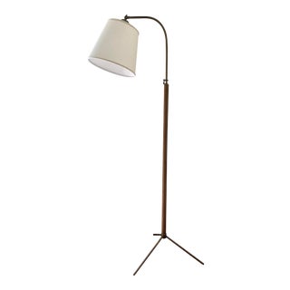 Jacques Adnet Leather and Brass Floor Lamp For Sale