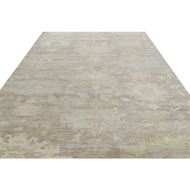 2010s Rug & Kilim’s Oushak Style Rug in Beige and Green With Floral Patterns For Sale - Image 5 of 8
