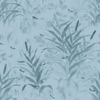 Sample - Les Roseaux Wallpaper by Paule Marrot in Blue For Sale