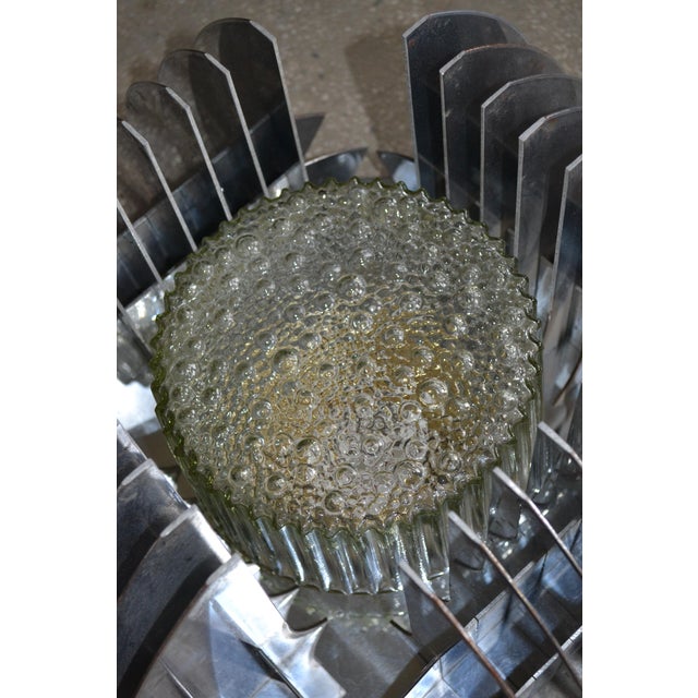Metal Brutalist Aluminium Ceiling Light with Handmade Textured Glass, 1980 For Sale - Image 7 of 14