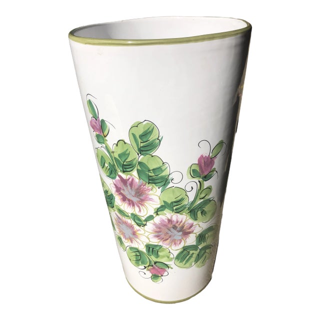 Vintage Mid Century Italian Hand Painted Vase Umbrella Stand For Sale