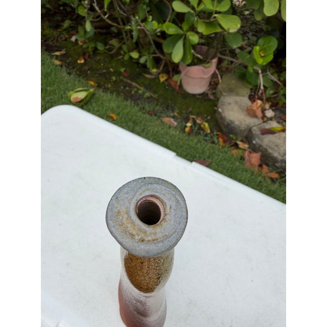 Vintage 15.5” Signed Studio Pottery Vase With Earth Tone Drip Glaze For Sale - Image 10 of 11