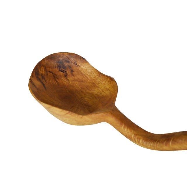 Vintage Large Hand Carved Wavy Curve Irregular Handle Spoon Ladle For Sale - Image 4 of 7