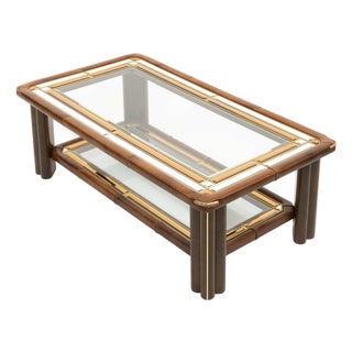 Mid-Century Modern Rectangular Coffee Table in Leather and Glass, 1970s For Sale