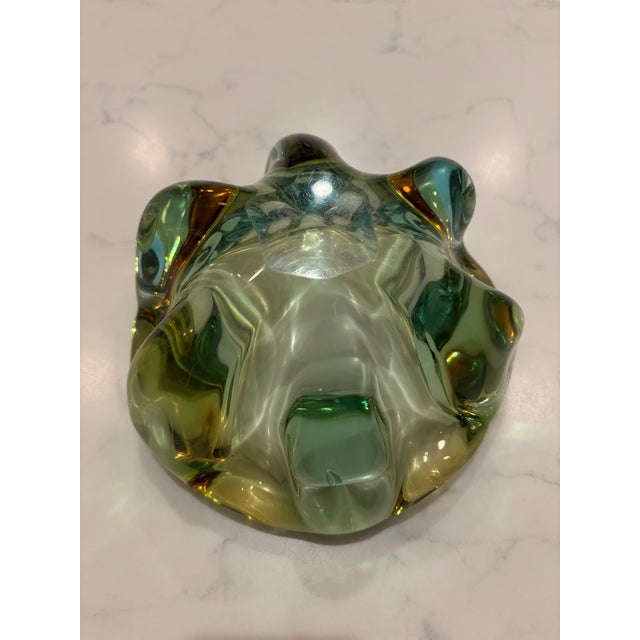 Mid-Century Green & Turquoise Sculptural Art Glass Bowl For Sale - Image 9 of 9