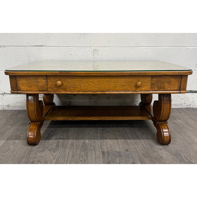 Antique 1920s-1930s Empire Tiger Oak Coffee Table Cocktail Table For Sale - Image 4 of 13