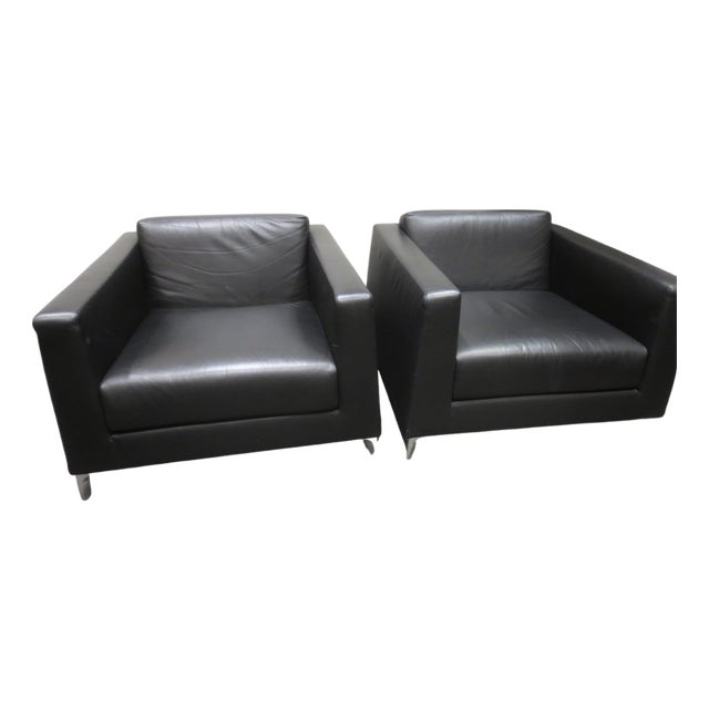 Bernhardt Design Calibra .02 Lounge Chair in Black Leather - A Pair For Sale