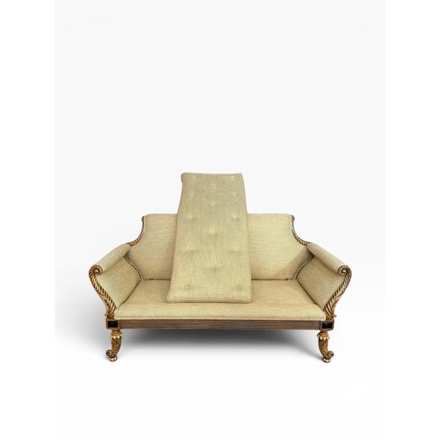 Wood Vintage Carved Wood Settee With Gold Leaf Accents and Textured Upholstery For Sale - Image 7 of 11