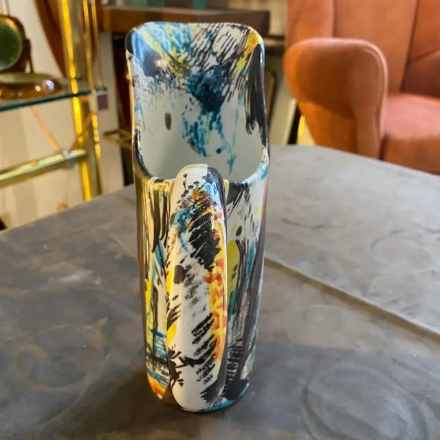 Anonima Castelli 1980s Modernist Hand-Painted Ceramic Jug Vase by M Carbone Per Ceramica Castelli For Sale - Image 4 of 13