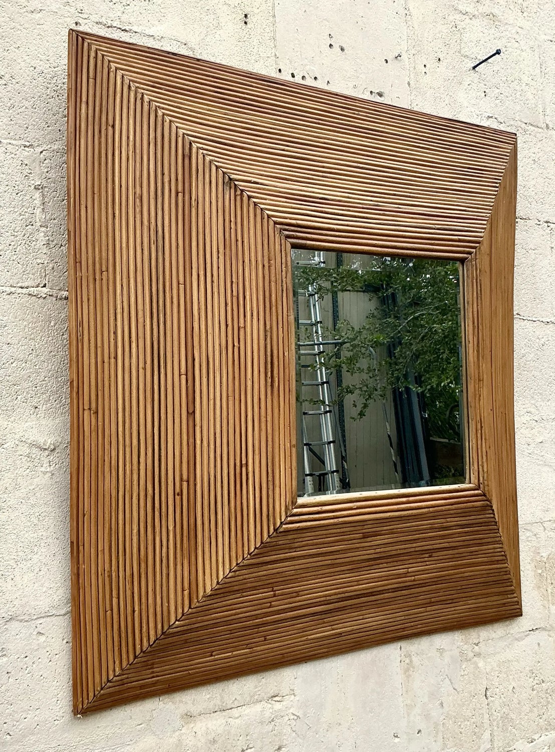 Vintage Coastal Pencil Reed Mirror - Side view
