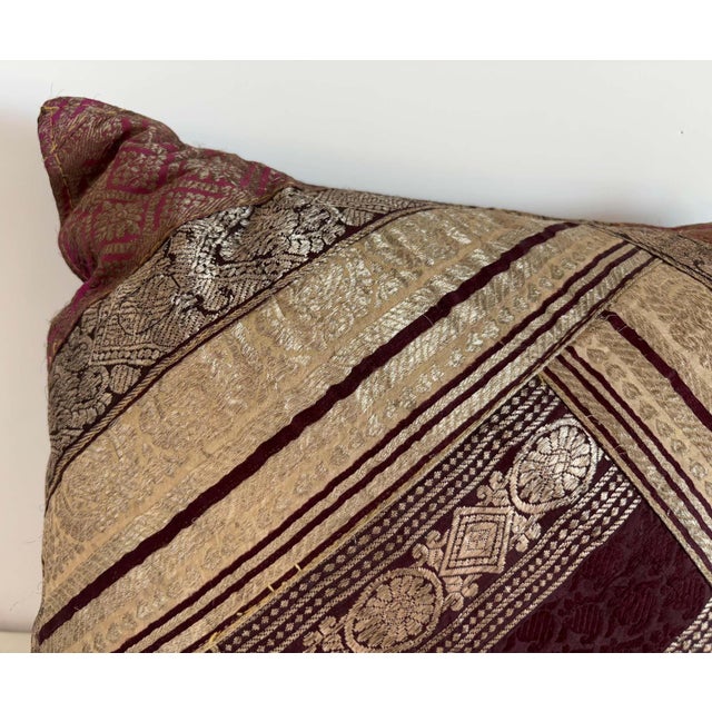 One-of-a-Kind Indian Silk Sari Brocade Pillow, Zari Embroidery, 1980 For Sale - Image 4 of 15