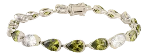 Classic 925 Sterling Silver Green Teardrop Zirconia East-West Bezel-Set Tennis Bracelet