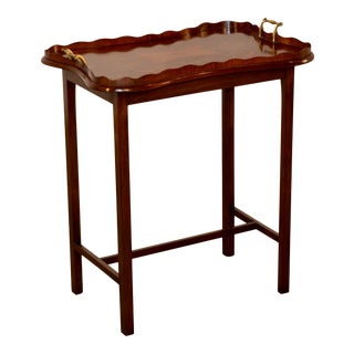 19th Century English Mahogany Inlaid Serving Tray on Stand For Sale